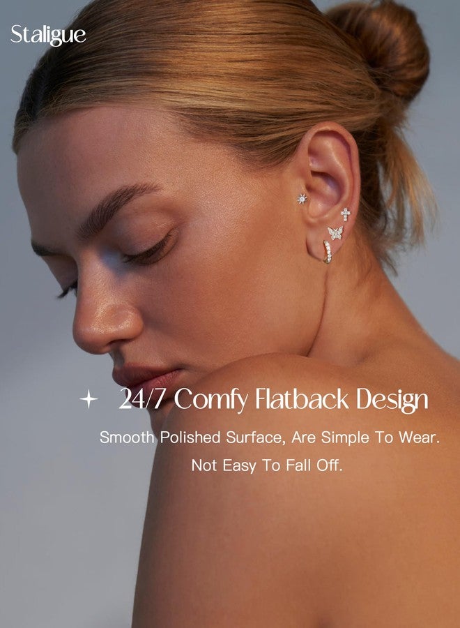 Staligue Hypoallergenic Surgical Steel Flat Back Earrings for Women Trendy 14K Gold Cartilage Earring Helix Conch Tragus Piercing Jewelry Earring Stacks Small Hoop Flatback Earrings Sets for Multiple Piercing - Image 5
